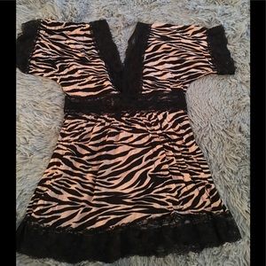 Tan and black blouse with lace size small